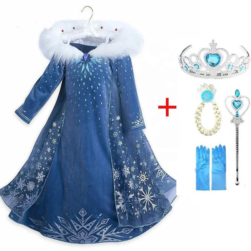 Girls’ Elsa Snow Queen Costume – Princess Dress Cosplay Outfit