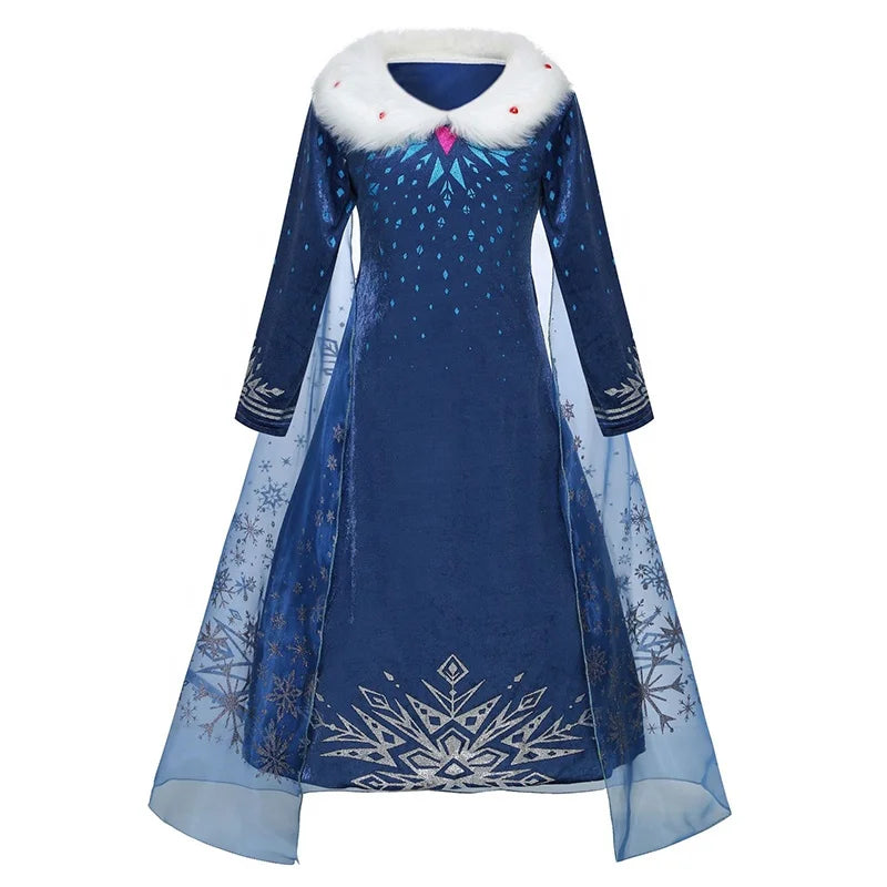 Girls’ Elsa Snow Queen Costume – Princess Dress Cosplay Outfit
