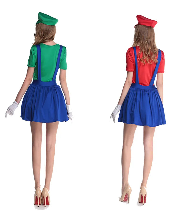 Disguise Men Luigi Deluxe Adult Costume Super Brothers Costume Cosplay Fancy Dress Outfit Halloween womens with Hat and Mustache
