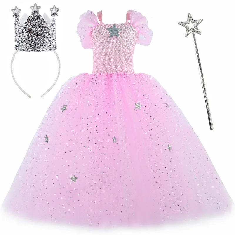 Girls Glinda “Good Witch” Costume – Pink Tutu Dress for Halloween & Parties