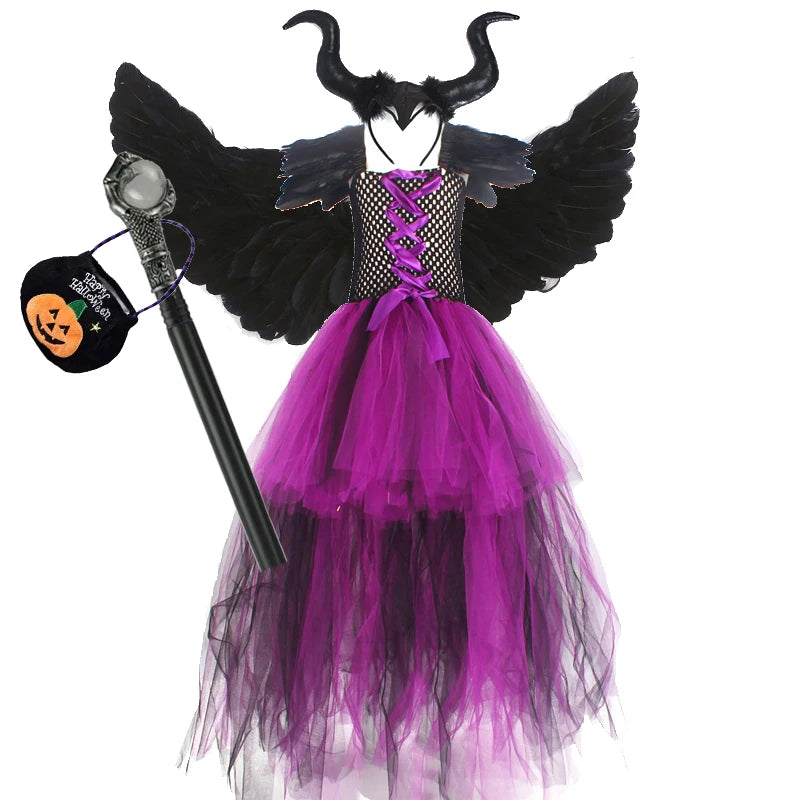 Girls’ Witch Costume – Purple & Black Dress