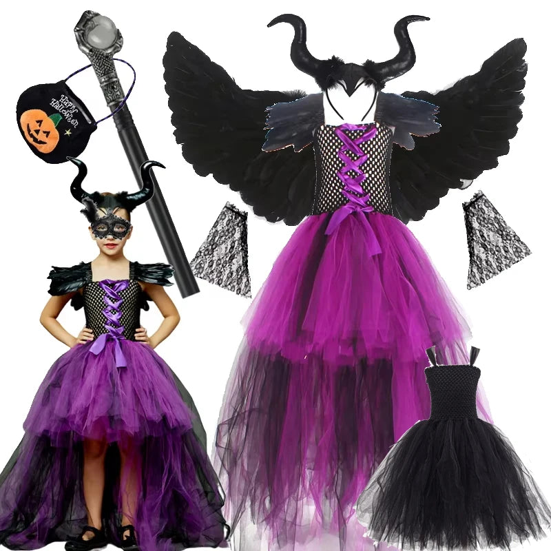 Girls’ Witch Costume – Purple & Black Dress