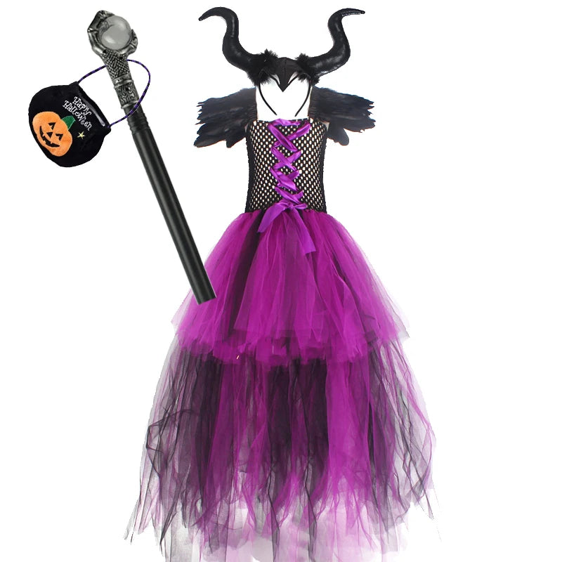 Girls’ Witch Costume – Purple & Black Dress