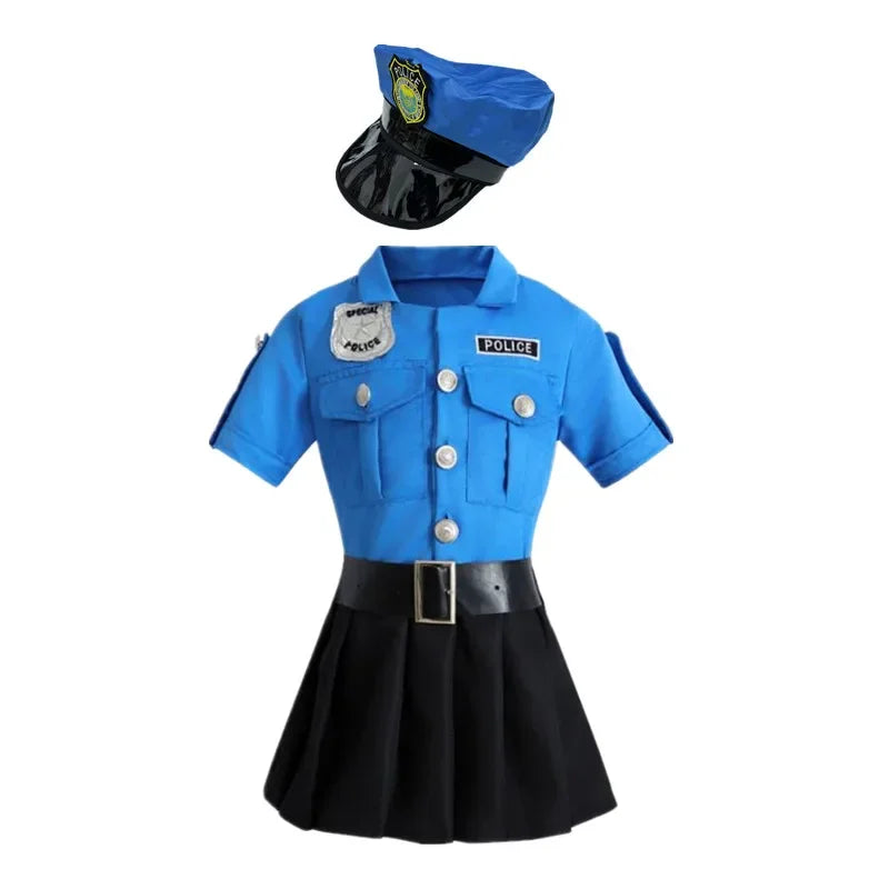Girl Deluxe Police Dress Dressup Costume Justice Heroes Police Officer Uniform Send Walkie Talkie Baton Toy Gift Halloween Party