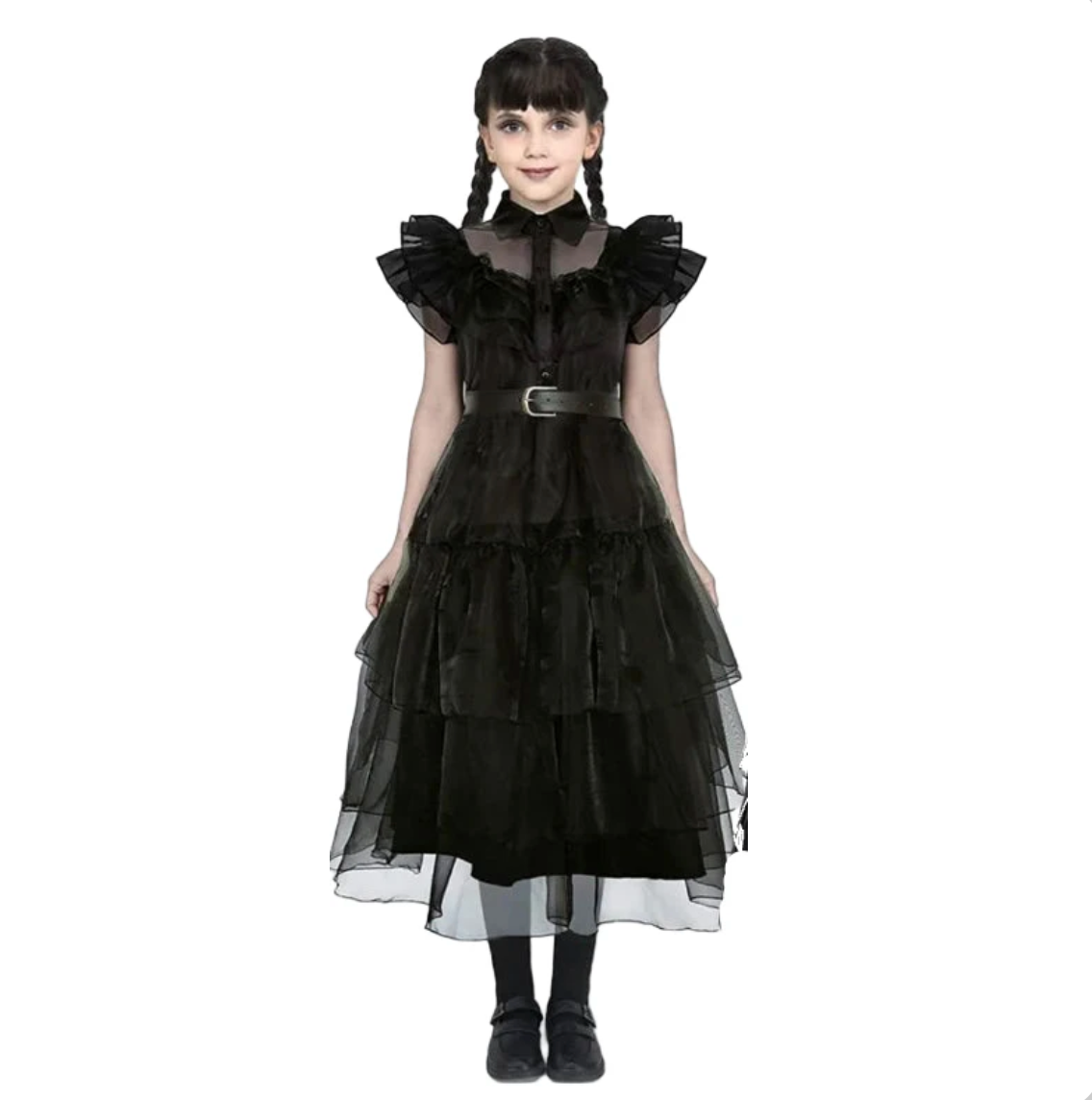Girls’ Wednesday Addams Costume – Halloween Black Dress