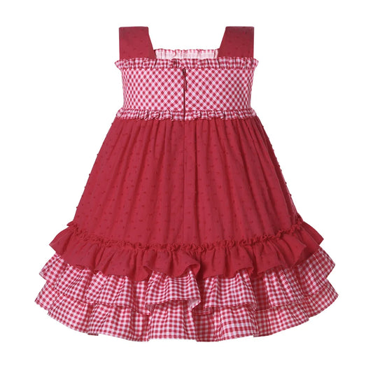 Baby Girl Summer Dress Set – Red Plaid Casual Outfit with Headband