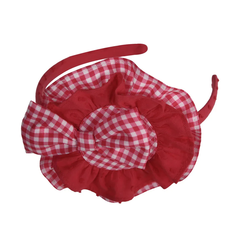 Baby Girl Summer Dress Set – Red Plaid Casual Outfit with Headband