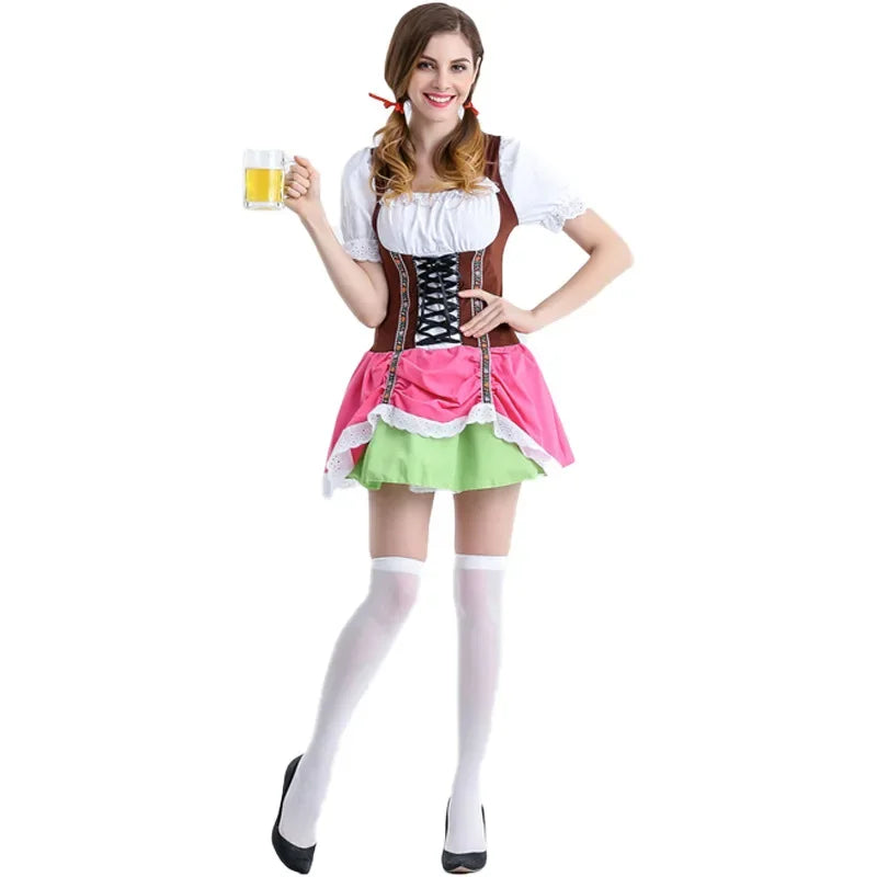 Carnival Oktoberfest Dirndl Costume Dress Women Germany Beer Maid Tavern Wench Waitress Outfit Cosplay Halloween Fancy Party