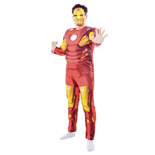 Men’s Iron Man Muscle Costume – Superhero Jumpsuit with Mask