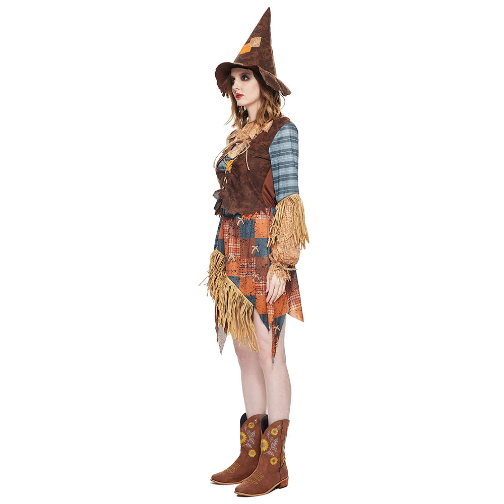 Eraspooky Women Wicked Scarecrow Cosplay Halloween Costumes Stage Show Performance Costume With Hat Carnival Purim Fancy Dress