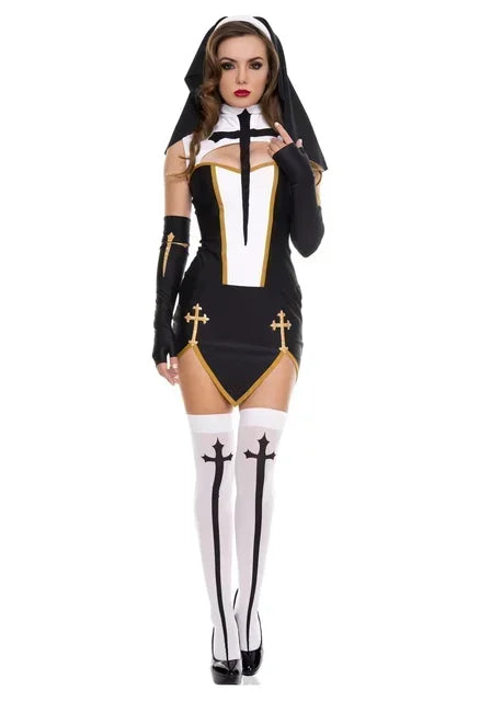 Women's Sexy Nun Cosplay Costume Carnival Halloween Fantasia Fancy Dress