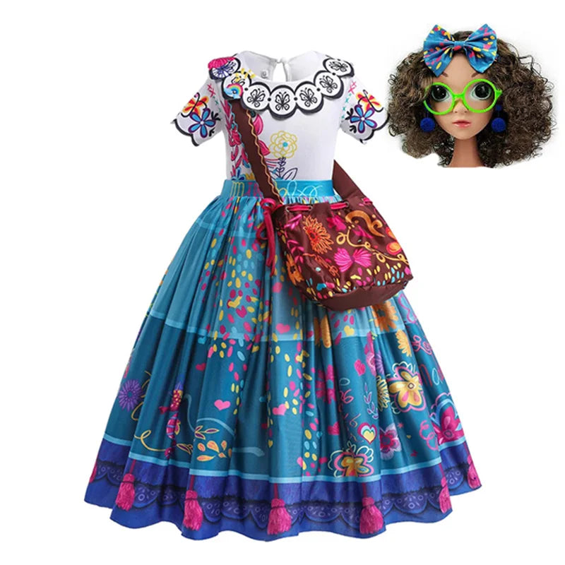 Mirabel Princess Dress For Girls Halloween Cosplay Encanto Costume Kids Birthday Gift Party Dress With Bag Girls Evening Dress