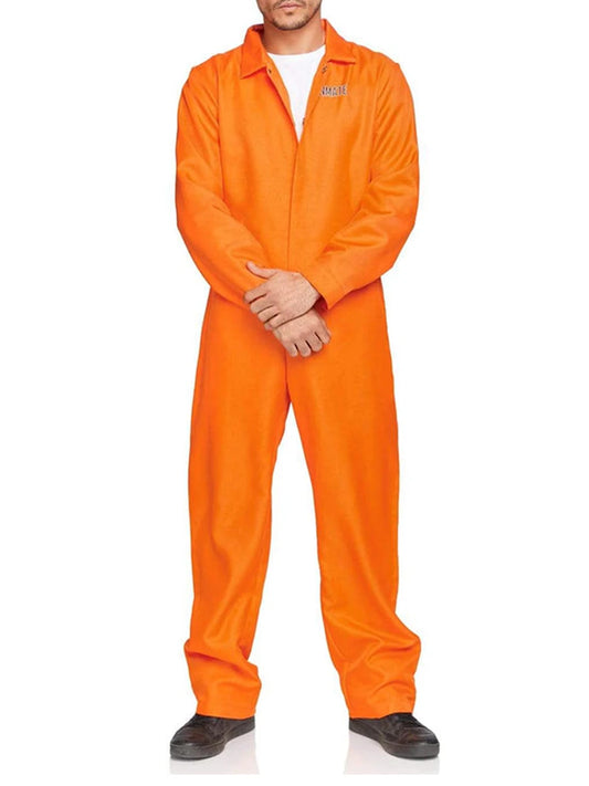 Adult Halloween Orange Prison Jumpsuit Costume Letter Print Long Sleeve Party Cosplay Jail Outfit Playsuit for Men and Women