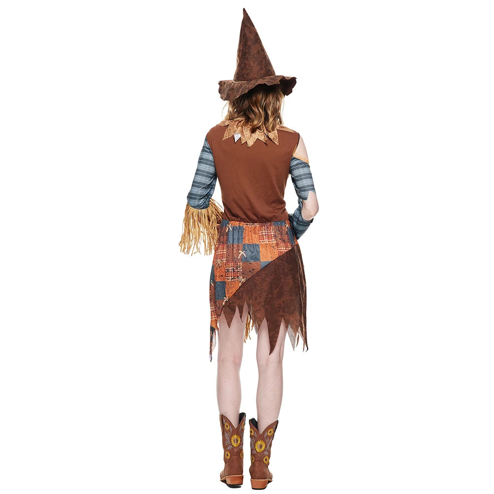 Eraspooky Women Wicked Scarecrow Cosplay Halloween Costumes Stage Show Performance Costume With Hat Carnival Purim Fancy Dress