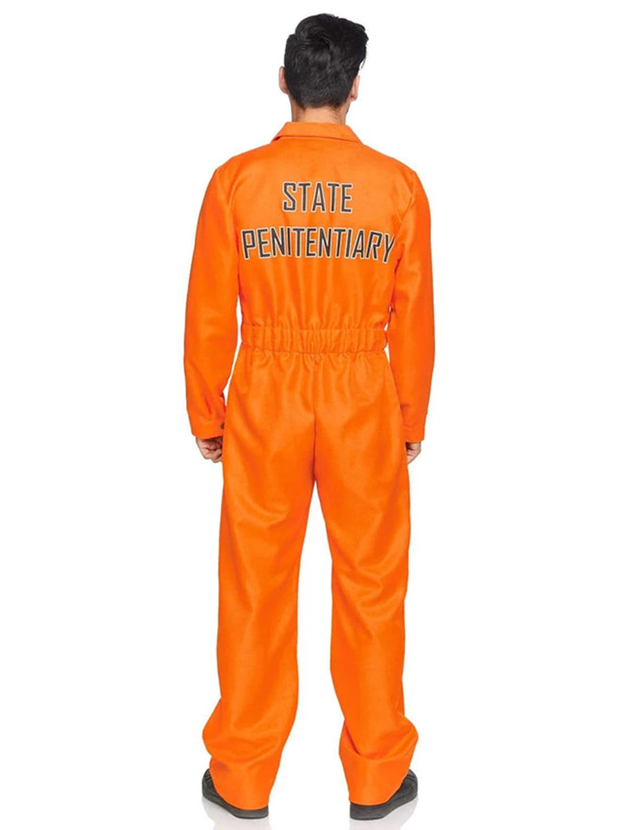 Adult Halloween Orange Prison Jumpsuit Costume Letter Print Long Sleeve Party Cosplay Jail Outfit Playsuit for Men and Women