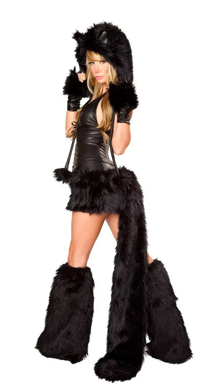 2023 Sexy Black Teddy Bear Costume for Adult Cat Girl Cosplay Costume Halloween Costumes for Women Fantasia Party Uniforms Set