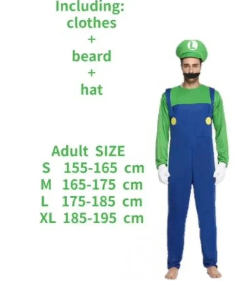 Disguise Men Luigi Deluxe Adult Costume Super Brothers Costume Cosplay Fancy Dress Outfit Halloween womens with Hat and Mustache