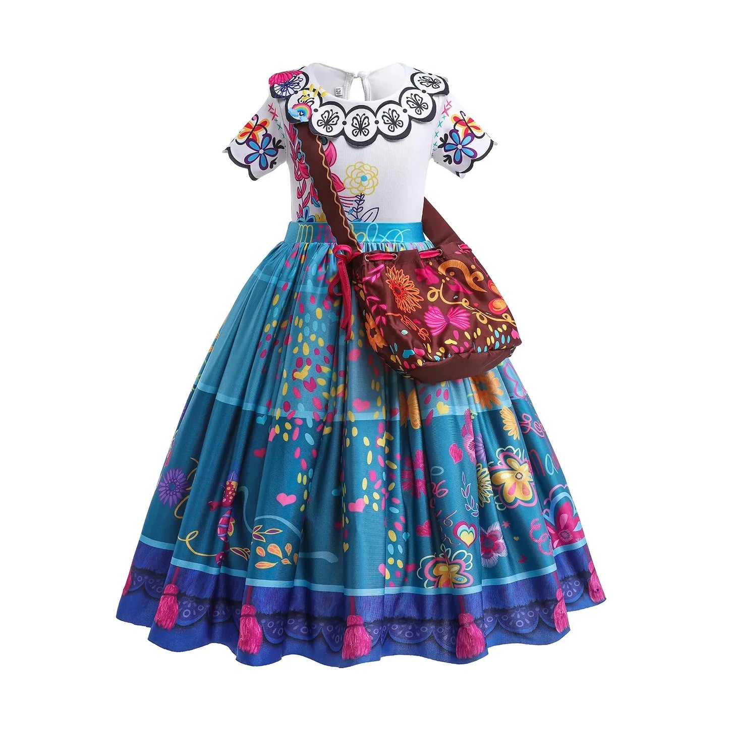 Mirabel Princess Dress For Girls Halloween Cosplay Encanto Costume Kids Birthday Gift Party Dress With Bag Girls Evening Dress