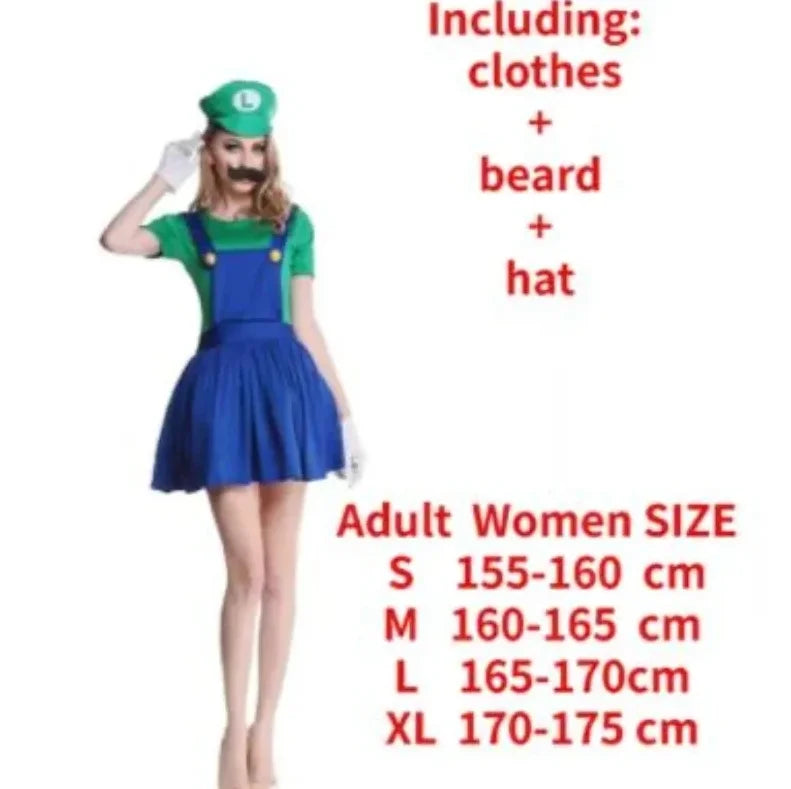 Disguise Men Luigi Deluxe Adult Costume Super Brothers Costume Cosplay Fancy Dress Outfit Halloween womens with Hat and Mustache