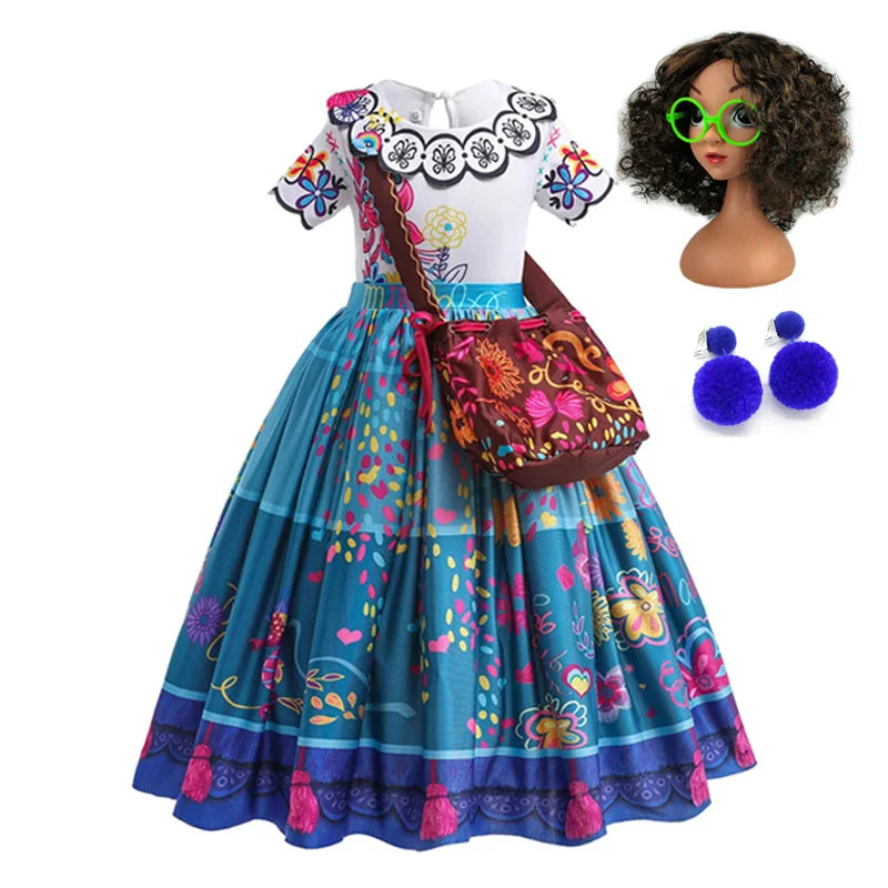 Mirabel Princess Dress For Girls Halloween Cosplay Encanto Costume Kids Birthday Gift Party Dress With Bag Girls Evening Dress