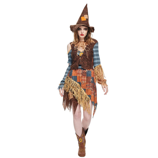 Eraspooky Women Wicked Scarecrow Cosplay Halloween Costumes Stage Show Performance Costume With Hat Carnival Purim Fancy Dress