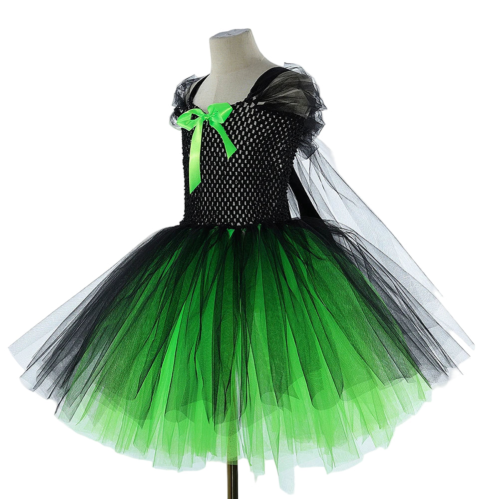 Girls’ Elphaba Witch Costume – Green & Black Dress with Hat and Broom